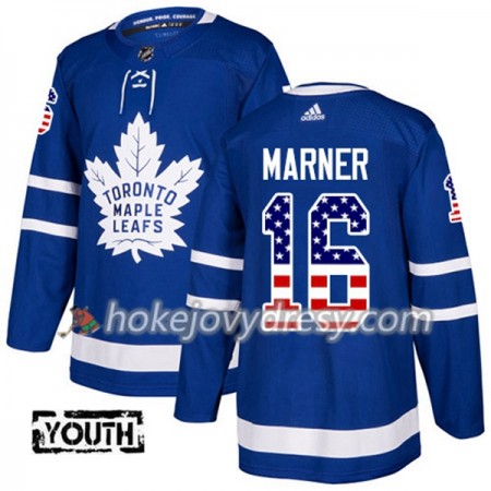 Dětské Hokejový Dres Toronto Maple Leafs Mitchell Marner 16 2017-2018 USA Flag Fashion Modrá Adidas Authentic